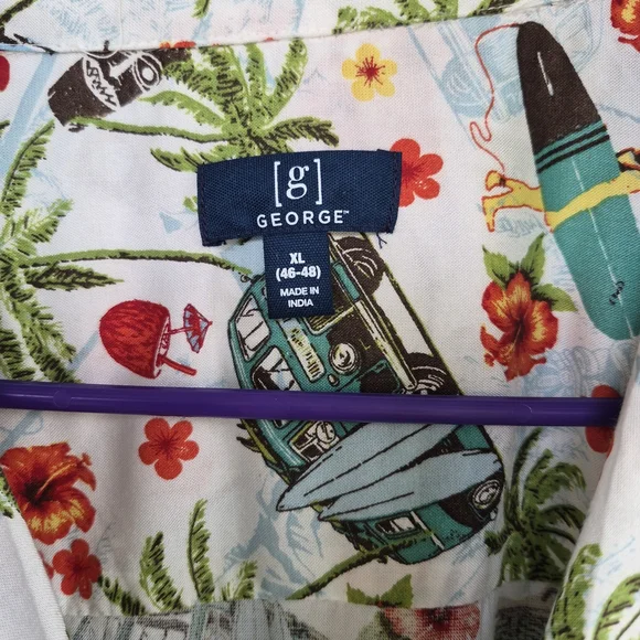 George Men's Floral and Palm Print Shirt S/S XL Jeep Surfboard Van Beach Resort - Picture 2 of 6